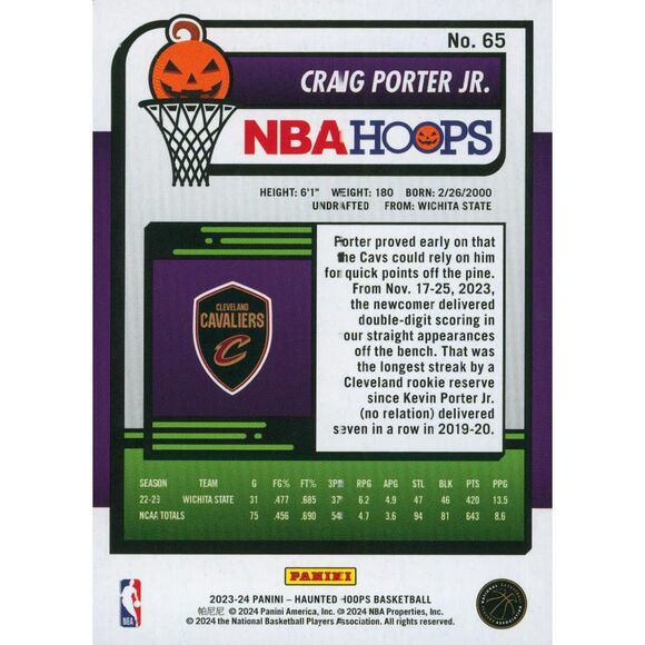 2023-24 Haunted Hoops Basketball Card #65 Craig Porter Jr - Picture 2 of 2